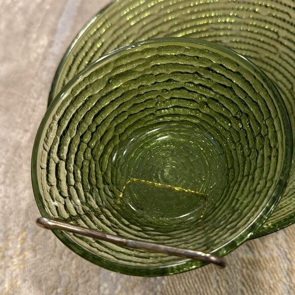 VTG Anchor Hocking Soreno Avocado Green Textured 3 Piece Chip & Dip Set MCM - Picture 4 of 6